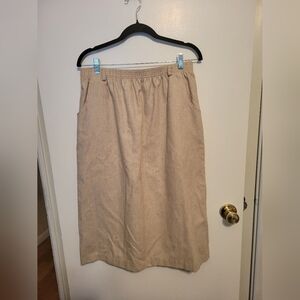 Vintage Beige Elastic-Waist Midi Skirt